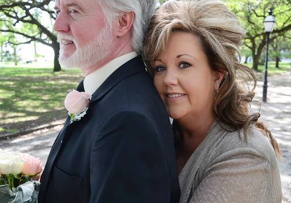 Older bride and groom at White Point Gardens in Charleston, SC