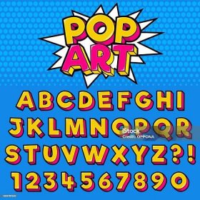 Abeceda písmen s čísly Pop Art Style Design - Bez autorských poplatků Pop-art vektorové obrázky