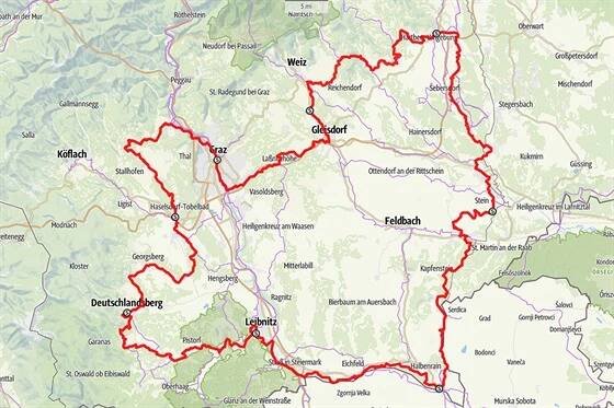 Mapa cyklostezky štýrskou vinařskou oblastí