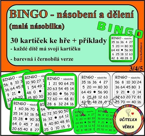BINGO - násobení a dělení (malá násobilka) - Učitelka Věrka