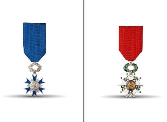  L’Ordre de Mérite Nationale and La Légion d'Honneur medals in France