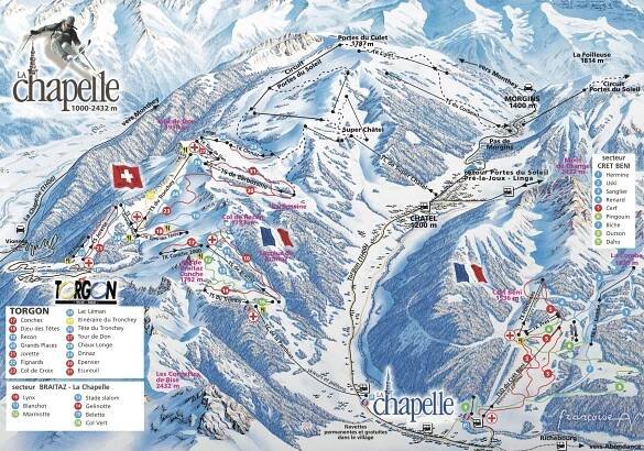 Lyžařská mapa sjezdovek areálu La Chapelle d'Abondance