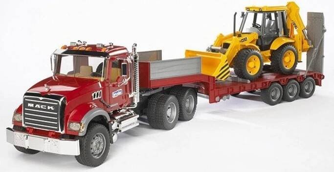 Bruder nákladní auto Mack Granite s návěsem a buldozerem CAT