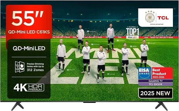TCL 55C61KS QLED Mini LED televizor 55 palců, 4K HDR Premium, Dolby Vision & Atmos, Onkyo 2.1 Sound, Smart TV s Google TV,...