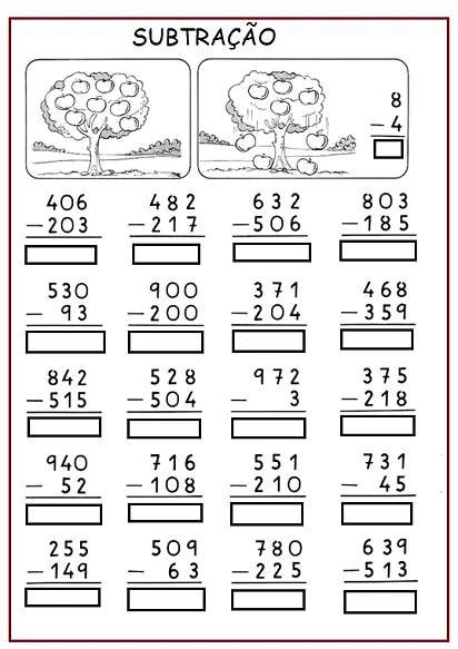 Subtração | Sala de Aula – Profª Rérida | Atividades de subtração, Atividades de matemática 3ano, Atividades de matemática divertidas