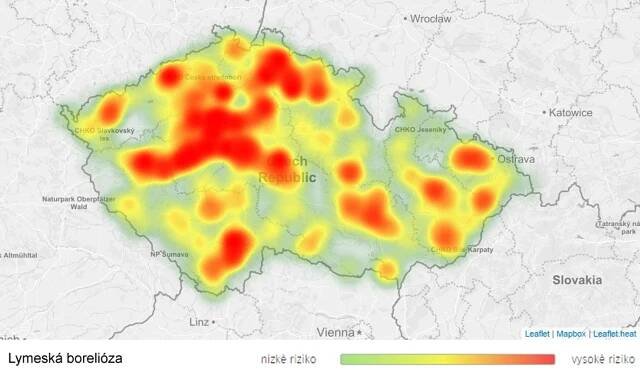 Mapa aktivity klíšťat na území České republiky - Lymeská borelióza - GALERIE: Mapy aktivity klíšťat na území České republiky (2/7)