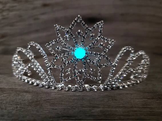 Ice Queen Tiara, Elsa Costume Crown, Silver Frozen Snowflake Glass Rhinestone Tiara, Winter Wedding, Glow in the Dark Option, Snow Queen