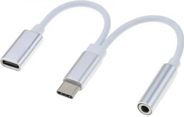 PremiumCord USB-C na audio konektor jack 3,5 mm female + USB typ C konektor pro nabíjení