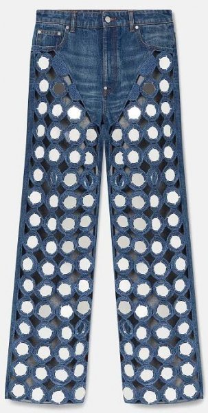 A pair of mirror-embellished high-rise denim jeans