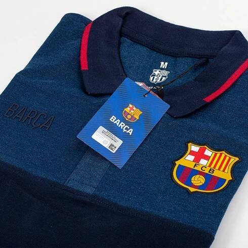 Polo tričko FC Barcelona, modré, poly-bavlna | L Velikost L