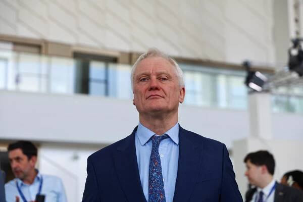 British Minister of State for Energy Security and Net Zero, Graham Stuart speaks to media at COP28 in Dubai