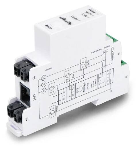 Shelly Pro 3EM - Třífázový elektroměr na DIN lištu 120A (Wi-Fi, LAN, Bluetooth)
