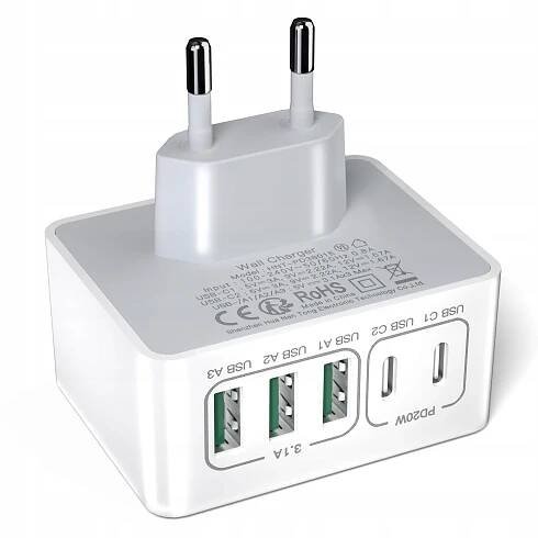 HONGYEE USB C nabíječka 50W Rychlé nabíjení 5 portů pro iPhone Android