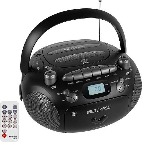 Retekess TR630 Rádio s CD, Boombox s kazetou, rádio na baterie, LCD displej, stereo