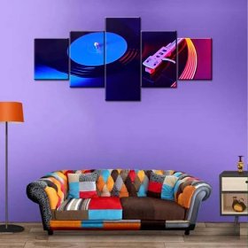 5ks gramofonový gramofonový přehrávač na vinylové desky Jasná disco světla DJ hudební párty dárek Obrazy na plátně Moderní obrázky Plakát 5 panelů