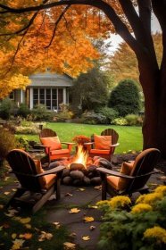 a seating area in a garden with a DIY fire pit
