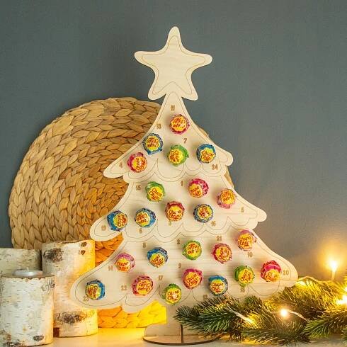 2 x ADVENTNÍ KALENDÁŘ na LÍZÁTKA Dřevěný vánoční stromek Druh stojící