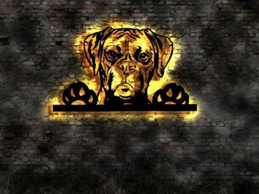  Boxer Hund 3D Wandbild aus Holz mit LED Leuchte