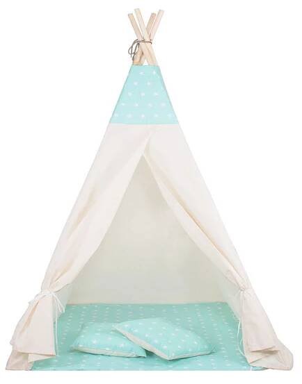 Teepee stan pro děti SPRINGOS Zelený s hvězdami