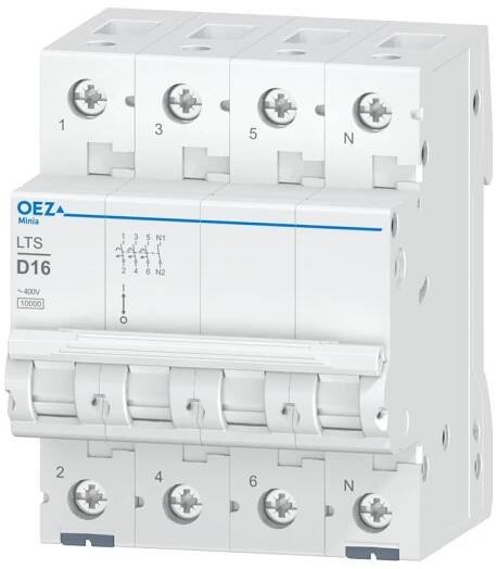 OEZ Jistič In 10 A, Ue AC 230/400 V / DC 180 V, charakteristika D, 3+N-pól, Icn 10 kA typ LTS-10D-3N