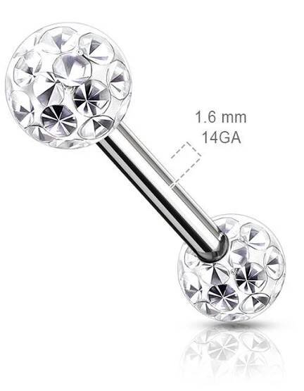 Piercing do bradavky chirurgická ocel s tyrkysovými krystaly
