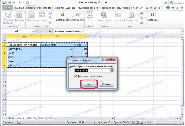 Určení rozsahu dat tabulky v aplikaci Microsoft Excel