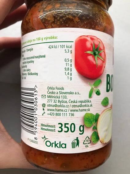 Podrobné informace o potravině Boloňská hotová omáčka