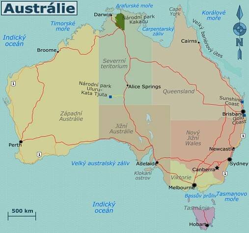Mapa regionů Austrálie