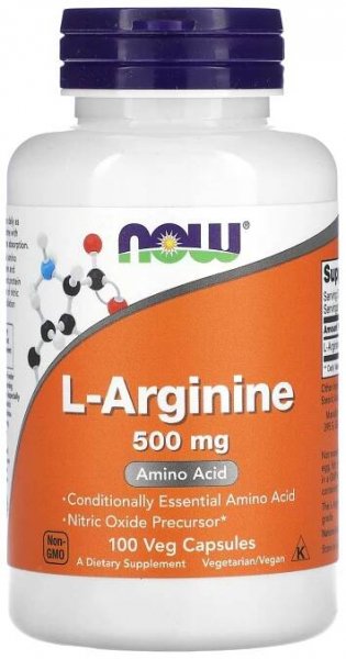 NOW Foods, L-Arginin, 500 mg, 100 rostlinných kapslí