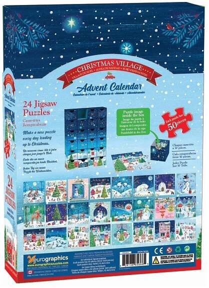 EUROGRAPHICS Puzzle Adventní kalendář: Vánoční vesnice 24x50 dílků ~ 5