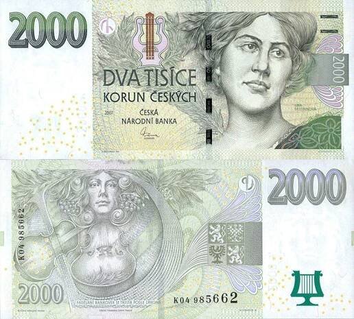 2000 Kč 2007 UNC s. Z 51 - nová série s vrypem + oficiální leták ČNB - Bankovky