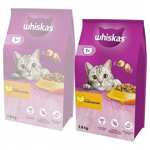 WHISKAS Adult 2x3,8kg s kuřecím masem Suché Krmivo pro dospělé kočky