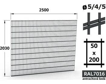 Pletivo Plotový panel 2D Light 50, 203×250 cm, antracitově šedá