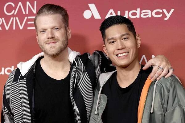 Scott Hoying of Pentatonix and Mark Manio attend the 8th annual "We Can Survive" concert hosted by Audacy at Hollywood Bowl on October 23, 2021 in Los Angeles, California.