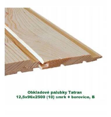 Obkladové palubky Tatran 12,5x96x2500 B, smrk + borovice