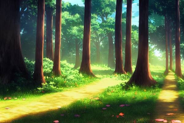 昼の森林02,illustration of forest02, アニメ調, anime style