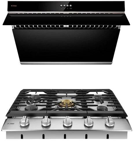Fotile Package 30 Inch Cooktop and 30 Inch 850 CFM Range Hood in Black with Push Buttons, AP-GLS30501-4