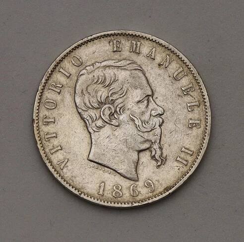 Stříbrná 5 Lira 1869 M BN - Vittorio Emanuele II. - Itálie! - Numismatika