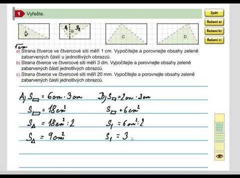 Obsah trojúhelníku (znázorněného ve čtvercové síti), Geometrie pro 5.roč., str. 37, cv. 1a