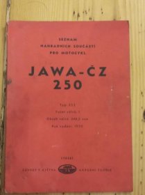 JAWA-ČZ 250 typ 353 Rok vydání 1955 seznam náhradních součástí