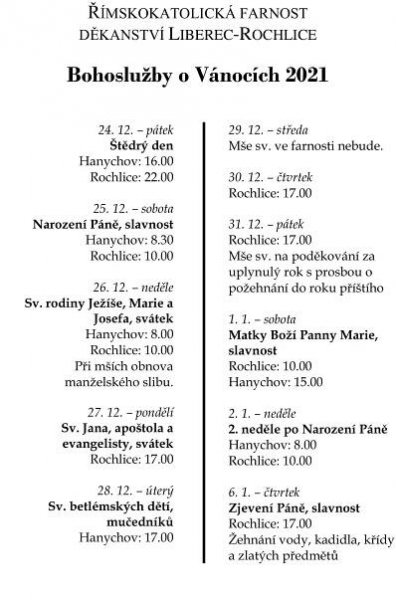 Vánoční pořad bohoslužeb – Farnost Rochlice