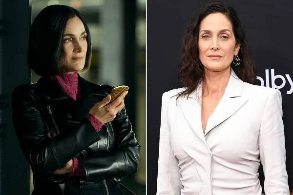 Carrie-Anne Moss as Greta Nelso in episode 205 of Fubar; Carrie-Anne Moss attends the launch of Disney+ and Lucasfilm's new TV series 