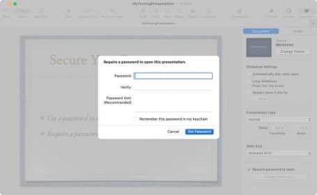 Jak vyžadovat heslo pro otevření nebo ukončení prezentace v Keynote – digistart