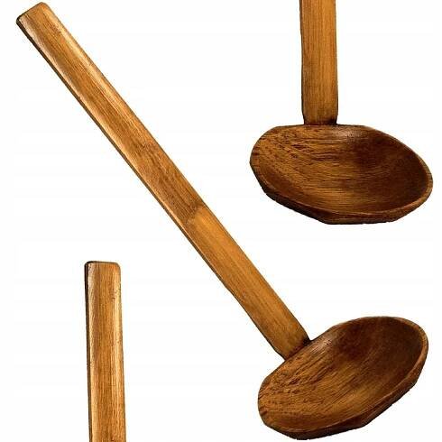 Drevená bambusová naberačka na polievku Ramenu Ramen 18 cm Lycha 7 cm