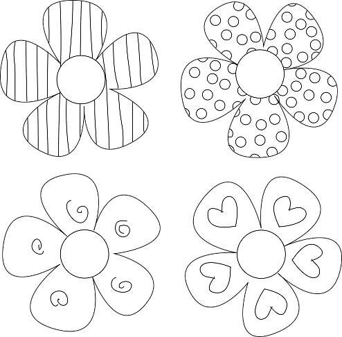four different flower shapes to color