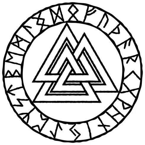 Valknut prastarý skandinávský symbol znamení uzel padlých válečníků, znamení Odin v kruhu run. Vektorová ilustrace. — Ilustrace