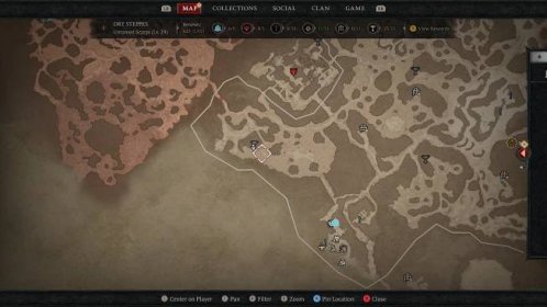 A map of the Dry Steppes in Sanctuary showing the 25th Altar of Lilith in Diablo 4