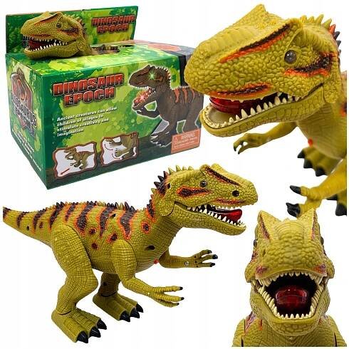 Dinosaurus na baterie řvoucí chodící se zvukem velociraptor zelený dino.