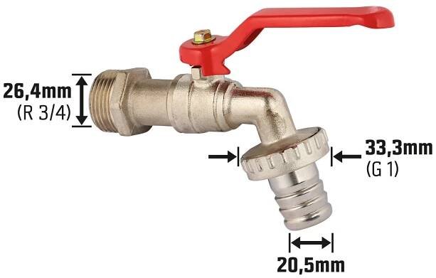 Kulový výtokový ventil s hadicovým šroubením 26,4 mm (R 3/4)