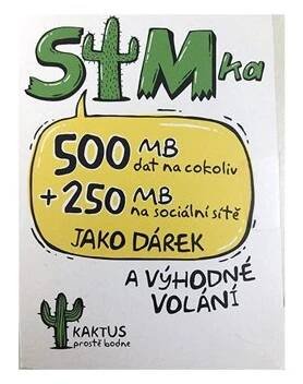 SIM karta Kaktus (T-Mobile) s kreditem 100 Kč